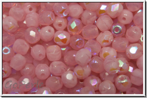 Bhm. Glasschliffperle, feuerpol., 4mm, rose, alabaster, AB, 50 Stk.