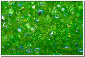 Bhm. Glasschliffperle, feuerpol., 4mm, lime, dk., trans., AB, 50 Stk.