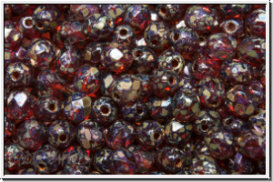 Bhm. Glasschliffperle, feuerpol., 4mm, hyacinth, dk., trans., silver picasso, 50 Stk.