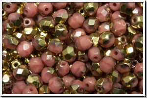 Bhm. Glasschliffperle, feuerpol., 4mm, rose, op., half brass, 50 Stk.