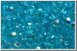 Bhm. Glasschliffperle, feuerpol., 4mm, aqua, med., trans., AB, 50 Stk.