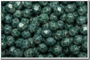 Bhm. Glasschliffperle, feuerpol., 4mm, white, op., teal marbled, 50 Stk.