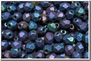 Bhm. Glasschliffperle, feuerpol., 4mm, blue, met., matte, iris., 50 Stk.