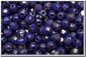 Bhm. Glasschliffperle, feuerpol., 4mm, blue, op., lila marbled, 50 Stk.