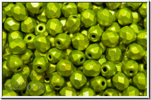 Bhm. Glasschliffperle, feuerpol., 4mm, lime, met., satin, 50 Stk.