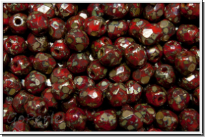 Bhm. Glasschliffperle, feuerpol., 4mm, red, op., silver picasso, 50 Stk.