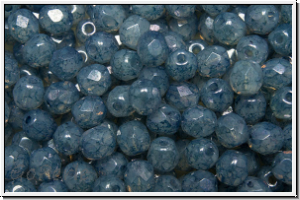 Bhm. Glasschliffperle, feuerpol., 4mm, white, opal, blue marbled, 50 Stk.