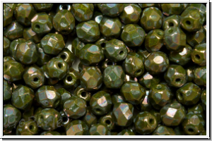 Bhm. Glasschliffperle, feuerpol., 4mm, olivine, dk., op., nebula, 50 Stk.