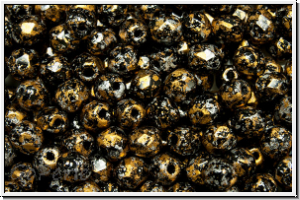 Bhm. Glasschliffperle, feuerpol., 4mm, black, op., gold, tweedy, 50 Stk.