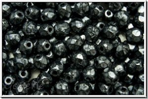 Bhm. Glasschliffperle, feuerpol., 4mm, hematite, met., antique, 50 Stk.