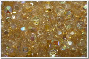 Bhm. Glasschliffperle, feuerpol., 4mm, crystal, trans., yellow AB, 50 Stk.