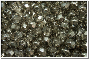 Bhm. Glasschliffperle, feuerpol., 4mm, crystal, trans., half chrome, 50 Stk.