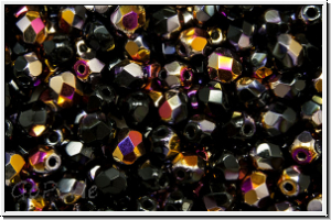 Bhm. Glasschliffperle, feuerpol., 4mm, black, op., half sliperit, 50 Stk.