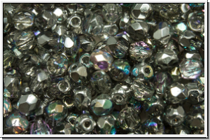 Bhm. Glasschliffperle, feuerpol., 4mm, crystal, trans., silver AB, 50 Stk.