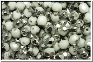 Bhm. Glasschliffperle, feuerpol., 4mm, white, op., half silver, 50 Stk.