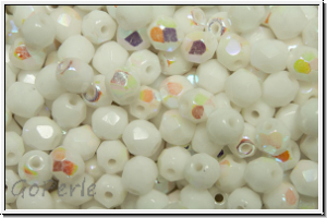 Bhm. Glasschliffperle, feuerpol., 4mm, white, op., rainbow, 50 Stk.