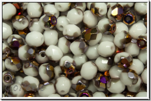 Bhm. Glasschliffperle, feuerpol., 4mm, white, op., half sliperit, 50 Stk.