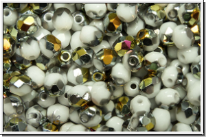 Bhm. Glasschliffperle, feuerpol., 4mm, white, op., half marea, 50 Stk.