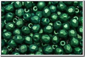 Bhm. Glasschliffperle, feuerpol., 4mm, white, op., dk. green, gold shine, 50 Stk.