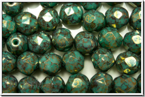 Bhm. Glasschliffperle, feuerpol., 6mm, blue turquoise, op., lila marbled, 25 Stk.