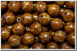 bhm. Glasperle, rund, 6mm, caramel, op., silver picasso, 25 Stk.