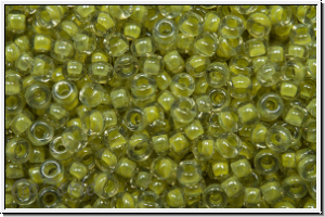 RR-11-0378, MIYUKI Rocailles, 11/0, crystal, trans., lt. olivine-ld., luster, 10g