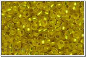 RR-11-0006f, MIYUKI Rocailles, 11/0, yellow, trans., silver-ld., matte, 10g