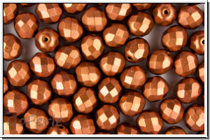 Bhm. Glasschliffperle, feuerpol., 8mm, copper, dk., metallic, satin, 10 Stk.