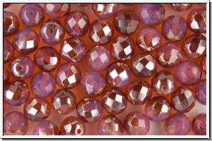 Bhm. Glasschliffperle, feuerpol., 8mm, rose, opal, apricot luster, 10 Stk.