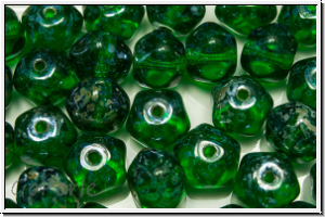 Bhm. Glasperle, free form, 7x9mm, emerald, lt., trans., silver picasso, 5 Stk.