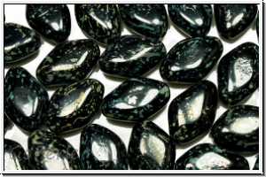 Bhm. Glasperle, Raute, 15x10x5,8mm, black, op., silver picasso, 5 Stk.