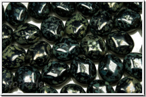 Bhm. Glasperle, Raute, 8,6x7,8x4,8mm, black, op., silver picasso, 10 Stk.