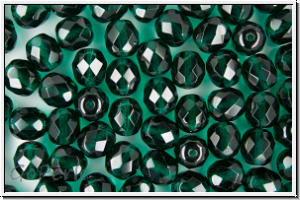 Bhm. Glasschliffperle, feuerpol., 8mm, emerald, dk., trans., 10 Stk.