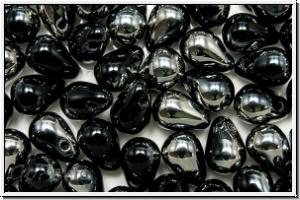 Drop Beads, 4x6mm, black, op., half chrome, 20 Stk.