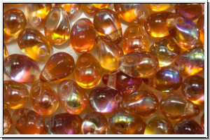 Drop Beads, 4x6mm, crystal, trans., orange AB, 20 Stk.