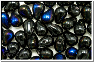 Drop Beads, 4x6mm, black, op., half azuro, 20 Stk.