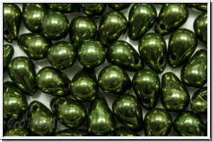 Drop Beads, 4x6mm, green, met., 20 Stk.