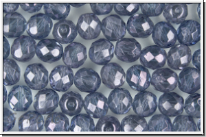 Bhm. Glasschliffperle, feuerpol., 8mm, crystal, trans., blue luster, 10 Stk.