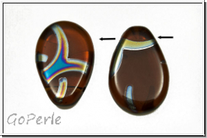 Bhm. Glasperle, Tropfen, flach, 12x18mm, topaz, darkest, trans., peacock, 1 Stk.