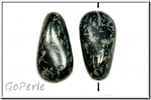 Bhm. Glasperle, Tropfen, 20x10mm, black, op., silver picasso, 2 Stk.