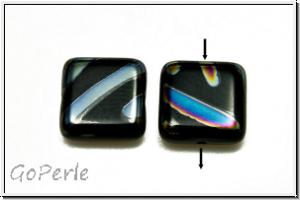 Bhm. Glasperle, Quadrat, 10x10x3,8mm, black, op., zebra, 5 Stk.