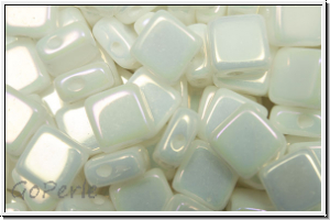 TILE-Beads, diagonal, 6x6mm, white, alabaster, white irisierend luster, 25 Stk.