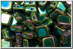 TILE-Beads, diagonal, 6x6mm, green, met., iris., 25 Stk.