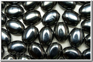 bhm. Glasperle, Olive, flach, 8x6x3,6mm, hematite, met., 10 Stk.