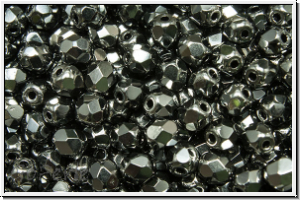 Bhm. Glasschliffperle, feuerpol., 4mm, black, op., full chrome, 50 Stk.