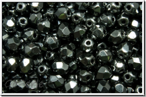 Bhm. Glasschliffperle, feuerpol., 4mm, black, op., full silver chrome, 50 Stk.