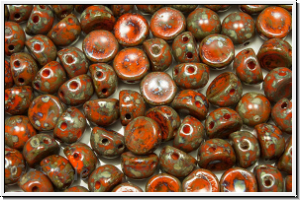 2-Loch-Cabochon, 6mm, orange, lt., op., silver picasso, 20 Stk.