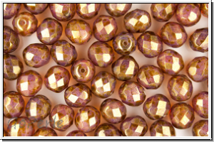 Bhm. Glasschliffperle, feuerpol., 8mm, white, opal, rose gold luster, 10 Stk.