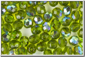 Bhm. Glasschliffperle, feuerpol., 8mm, olivine, trans.,  AB, 10 Stk.