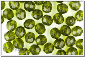 Bhm. Glasschliffperle, feuerpol., 8mm, olivine, dk., trans., 10 Stk.